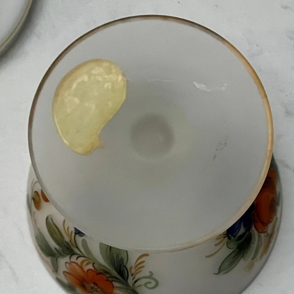 Vtg Italian Frosted Satin Glass Candy Dish‎ Rossini Hand Painted Pedestal Lidded